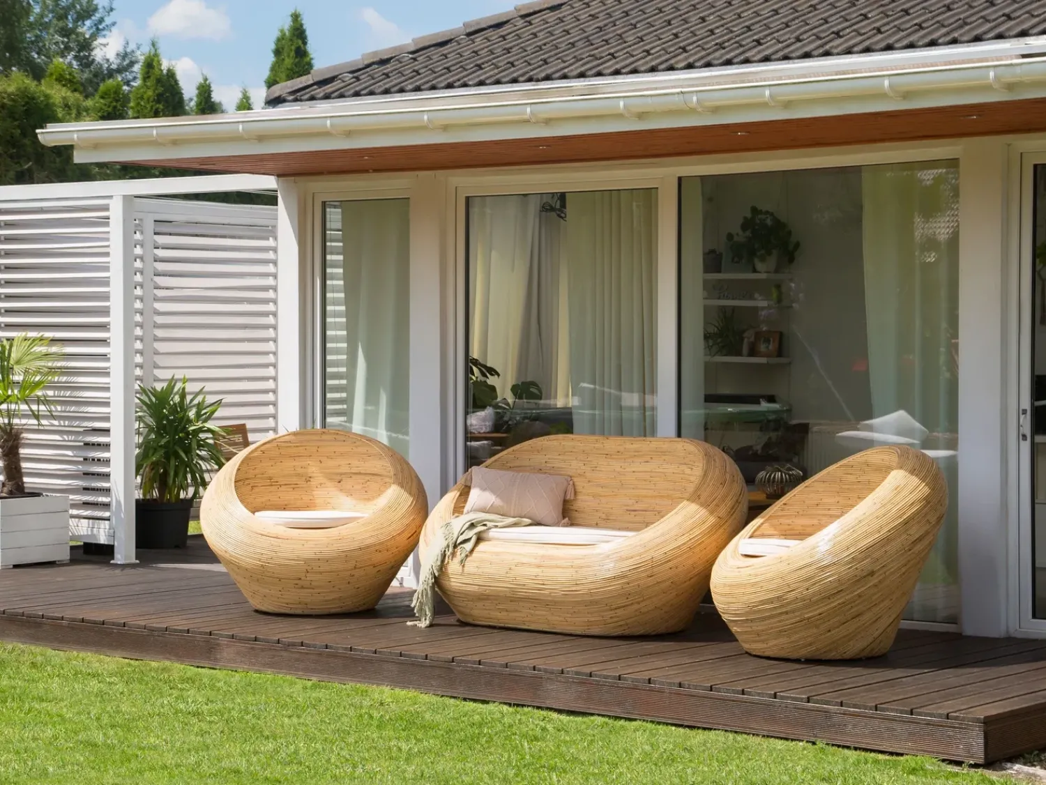Online Beliani Set di divani da giardino 4 posti MAIORI Rattan Naturale Beige Naturale