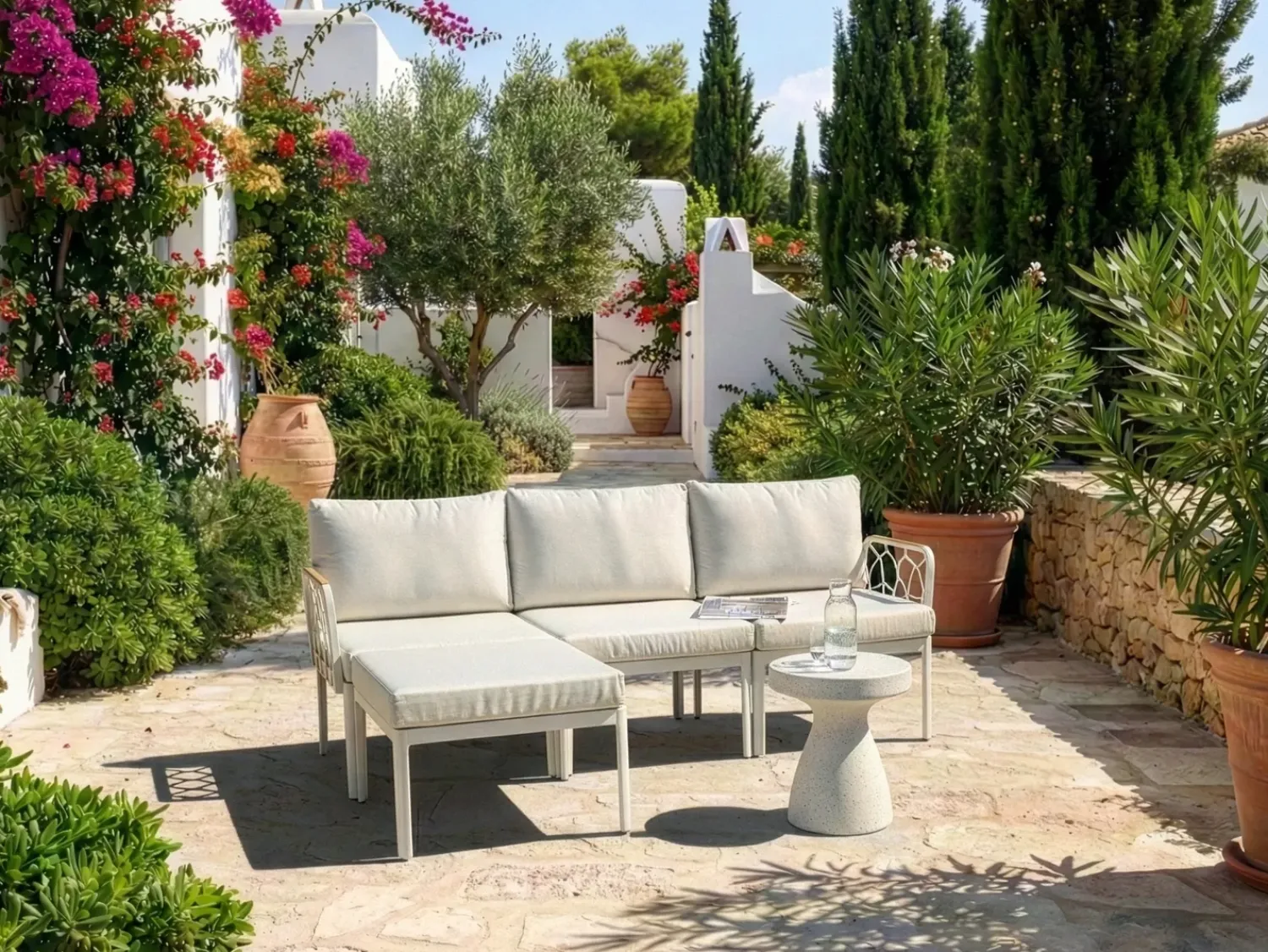 Beliani Set di divani da giardino 4 posti ERICHE Beige chiaro Beige Marrone