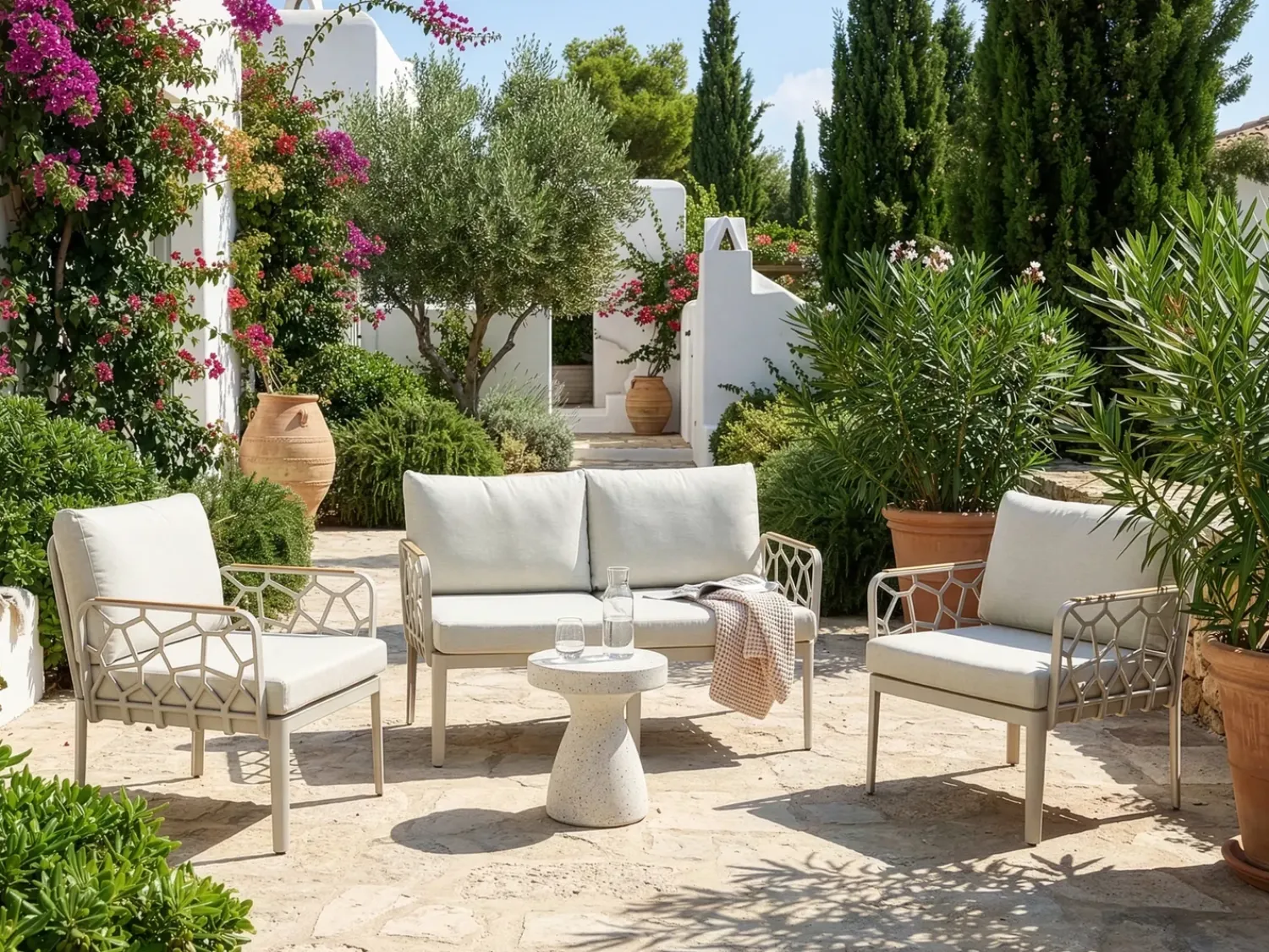 Beliani Set di divani da giardino 4 posti ERICHE Beige chiaro Beige Marrone