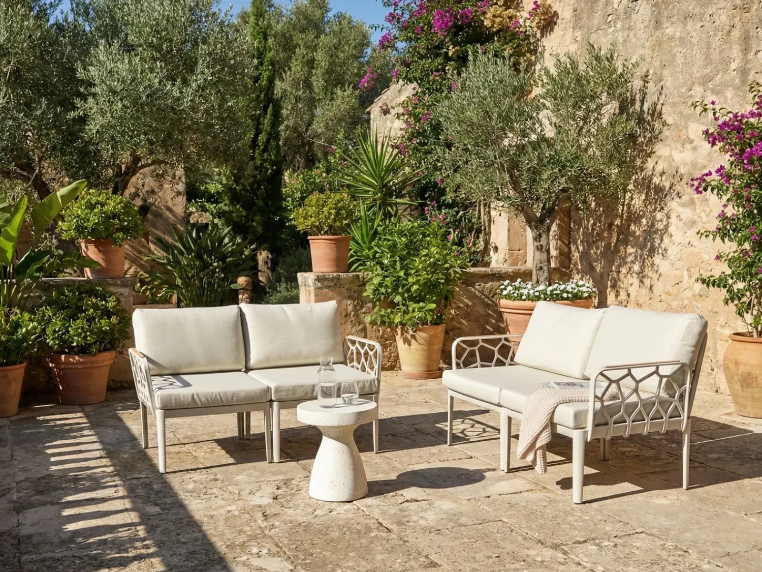 Beliani Set di divani da giardino 4 posti ERICHE Beige chiaro Beige Marrone