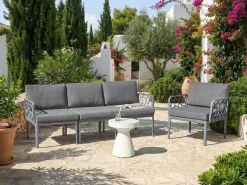 Hot Beliani Set di divani da giardino 4 posti ERICHE Grigio scuro Marrone Grigio
