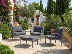 Hot Beliani Set di divani da giardino 4 posti ERICHE Grigio scuro Marrone Grigio
