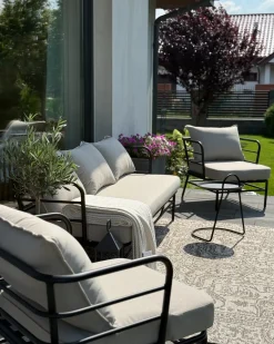 Best Beliani Set di divani da giardino 5 posti PONZONE Metallo Beige chiaro Beige Nero