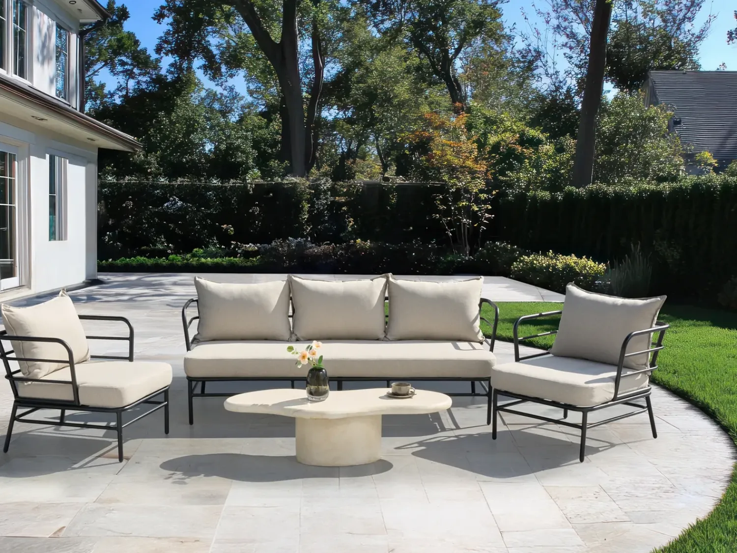 Best Beliani Set di divani da giardino 5 posti PONZONE Metallo Beige chiaro Beige Nero