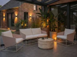 Hot Beliani Set di divani da giardino 4 posti PONTE Metallo Beige chiaro Beige Grigio