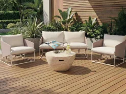 Hot Beliani Set di divani da giardino 4 posti PONTE Metallo Beige chiaro Beige Grigio