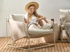 Hot Beliani Set di divani da giardino 4 posti PONTE Metallo Beige chiaro Beige Grigio