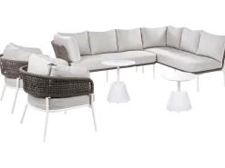 Beliani Set di divani da giardino 7 posti ROBELLA con tavoli Beige Bianco Beige Marrone