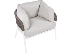 Beliani Set di divani da giardino 7 posti ROBELLA con tavoli Beige Bianco Beige Marrone