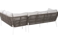 Beliani Set di divani da giardino 7 posti ROBELLA con tavoli Beige Bianco Beige Marrone