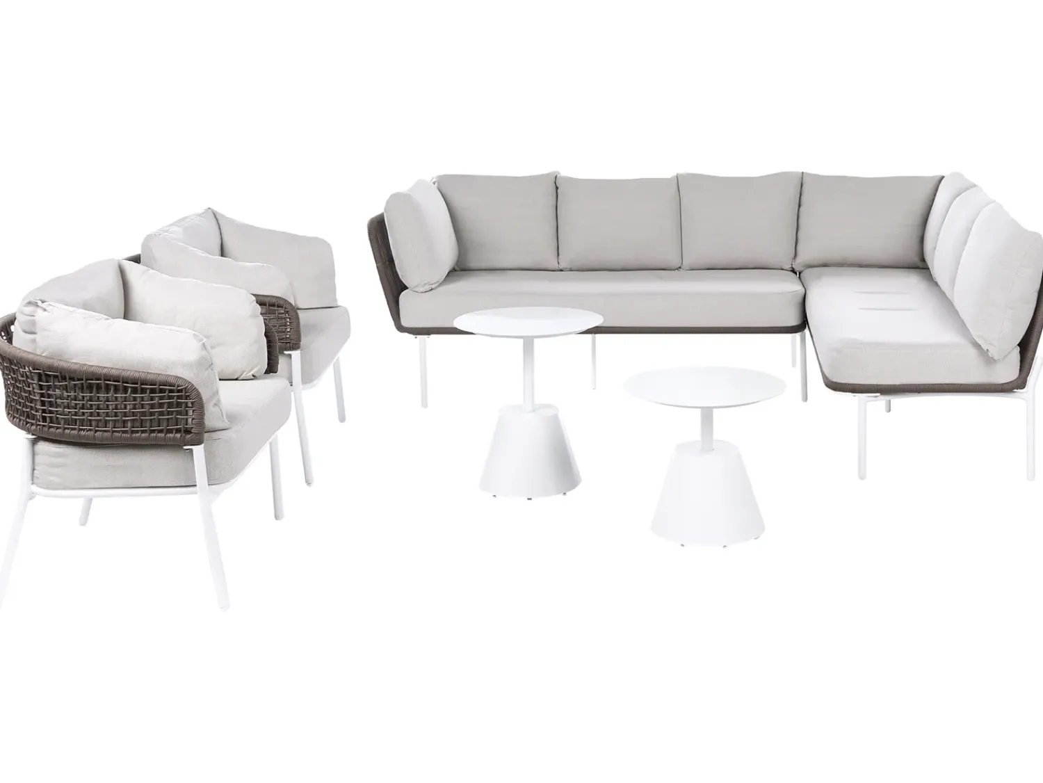 Beliani Set di divani da giardino 7 posti ROBELLA con tavoli Beige Bianco Beige Marrone