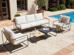 Online Beliani Set di divani da giardino 5 posti VENARIA con tavoli Metallo Beige/Nero Beige Nero