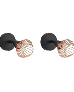 Best Beliani Set di 2 faretti VOLGA Regolabile Metallo Nero Rame Nero