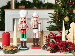 Online Beliani Set di 2 figure BODSJON Schiaccianoci 35 cm Rosso/Bianco Bianco Rosso