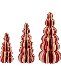 Beliani Set di 3 figure DHAULAGIRI Albero di Natale 15/20/25 cm Rosso Beige Rosso
