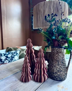 Beliani Set di 3 figure DHAULAGIRI Albero di Natale 15/20/25 cm Rosso Beige Rosso