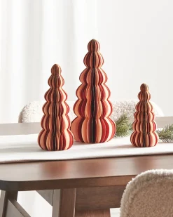 Beliani Set di 3 figure DHAULAGIRI Albero di Natale 15/20/25 cm Rosso Beige Rosso