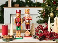 Hot Beliani Set di 2 figure GRANSJON Schiaccianoci 35 cm Arancione Arancione Rosso