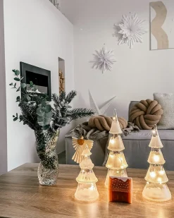 Hot Beliani Set di 3 figure LED KIERINKI Albero di Natale 22/27/33 cm Bianco Bianco Trasparente
