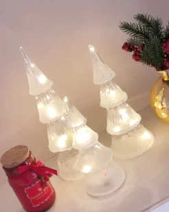 Hot Beliani Set di 3 figure LED KIERINKI Albero di Natale 22/27/33 cm Bianco Bianco Trasparente