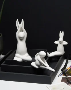Beliani Set di 3 figure Lepre BREST Ceramica Bianco