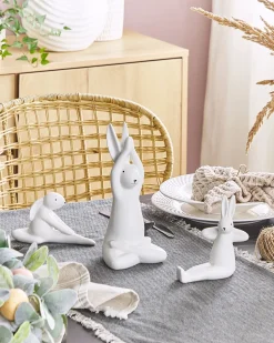 Beliani Set di 3 figure Lepre BREST Ceramica Bianco