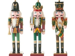 Outlet Beliani Set di 3 figure LJUSNAN Schiaccianoci 30 cm Verde scuro Nero Rosso Verde