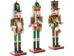Outlet Beliani Set di 3 figure LJUSNAN Schiaccianoci 30 cm Verde scuro Nero Rosso Verde