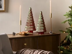 Outlet Beliani Set di 2 figure PURUVESI Albero di Natale 31/36 cm Rosso/Verde Rosso Verde