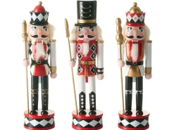 Discount Beliani Set di 3 figure RICKLEAN Schiaccianoci 30 cm Rosso/Bianco Bianco Nero Oro Rosso