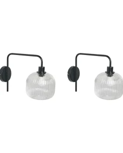 Hot Beliani Set di 2 lampade da parete COMAPALA Metallo Nero