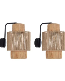 Sale Beliani Set di 2 lampade da parete JAMMA Corda di carta Naturale Naturale Nero