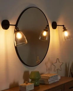 New Beliani Set di 2 lampade da parete LOVAT Regolabile Metallo Trasparente Nero