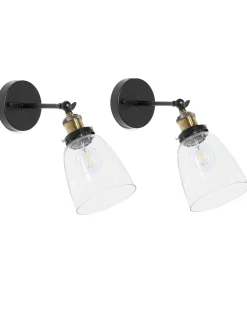 New Beliani Set di 2 lampade da parete LOVAT Regolabile Metallo Trasparente Nero