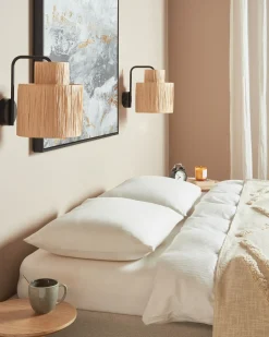 Online Beliani Set di 2 lampade da parete SHINFA Vimini Naturale Naturale Nero