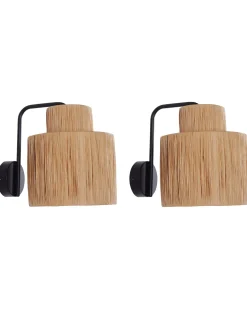Online Beliani Set di 2 lampade da parete SHINFA Vimini Naturale Naturale Nero