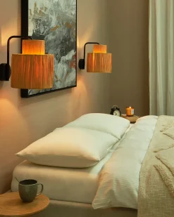 Online Beliani Set di 2 lampade da parete SHINFA Vimini Naturale Naturale Nero