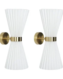 New Beliani Set di 2 lampade da parete TELANG Cotone Bianco Bianco Ottone