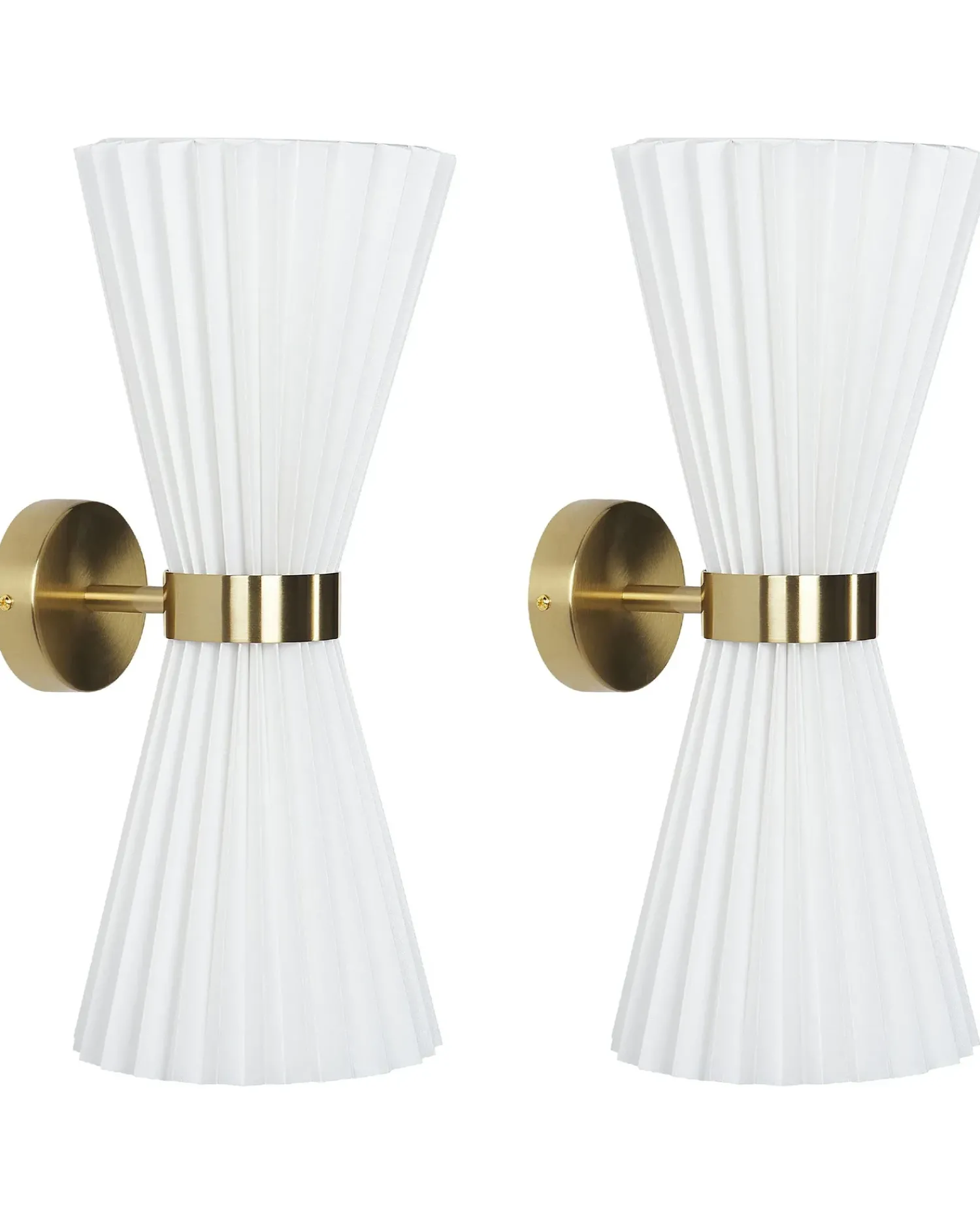 New Beliani Set di 2 lampade da parete TELANG Cotone Bianco Bianco Ottone
