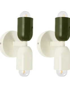 Hot Beliani Set di 2 lampade da parete TOPI Metallo Bianco sporco Bianco Verde