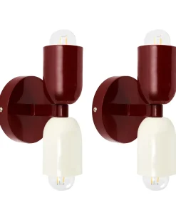 Outlet Beliani Set di 2 lampade da parete TOPI Metallo Rosso Bianco Rosso