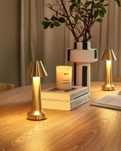 Hot Beliani Set di 2 lampade da tavolo a LED senza fili JOANES con dimmer Metallo Oro