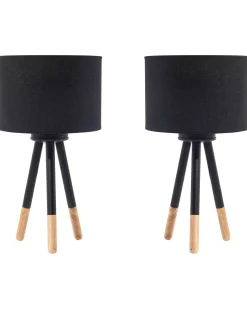 Beliani Set di 2 lampade da tavolo TOBOL Legno di frassino Nero Marrone Nero