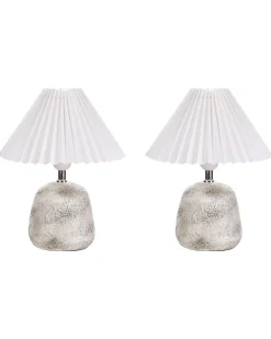 Outlet Beliani Set di 2 lampade da tavolo ZEYI Ceramica Bianco Bianco Grigio