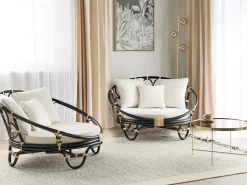 Online Beliani Set di lettini da giardino ROSSANO Rattan Nero Beige Nero