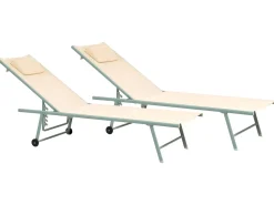 Hot Beliani Set di 2 Lettini Prendisole SORONI Metallo Beige Beige Verde