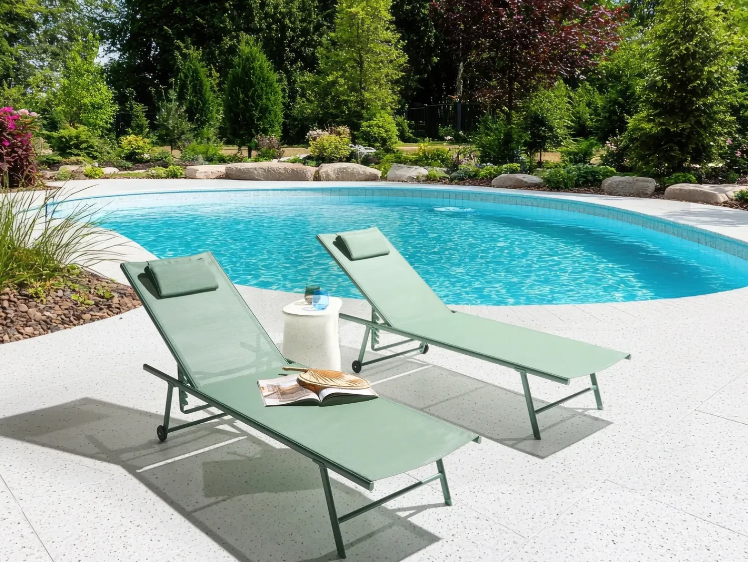 Best Beliani Set di 2 Lettini Prendisole SORONI Metallo chiaro Verde
