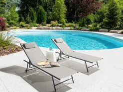 New Beliani Set di 2 Lettini Prendisole SORONI Metallo chiaro Grigio