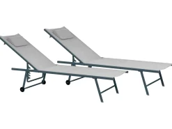 New Beliani Set di 2 Lettini Prendisole SORONI Metallo chiaro Grigio