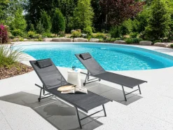 Beliani Set di 2 Lettini Prendisole SORONI Metallo Nero Grigio Nero